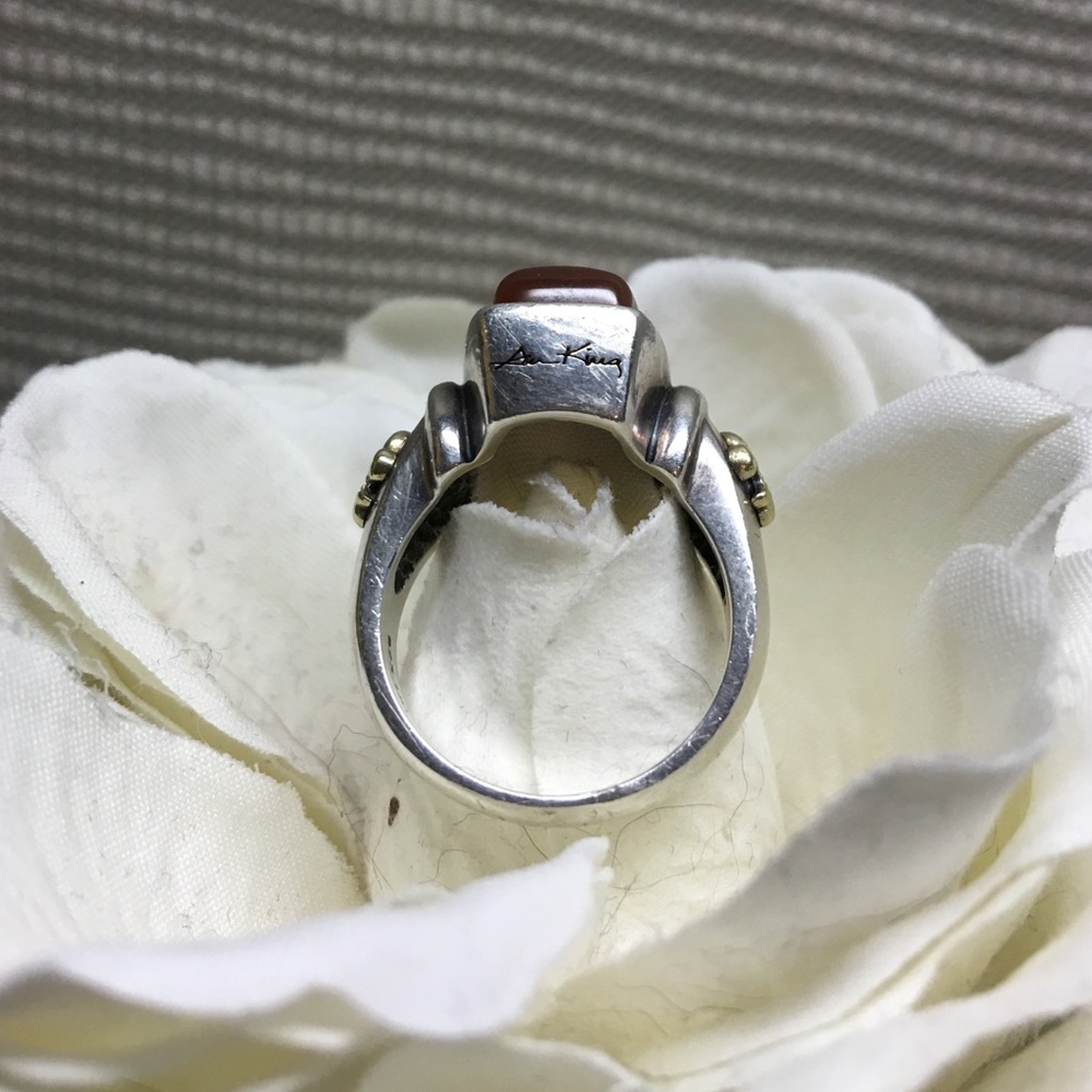 Ann King Sterling Silver Ring Carnelian 14K & .925 Fleur de Lis - Picture 2 of 4